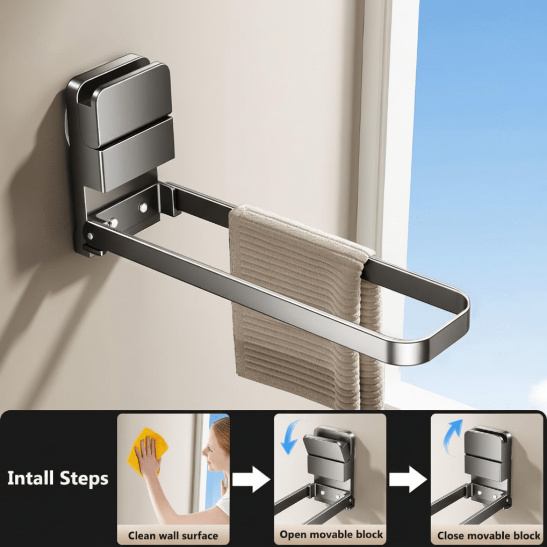 Space-Saver Suction Cup Foldable Metal Towel Rack