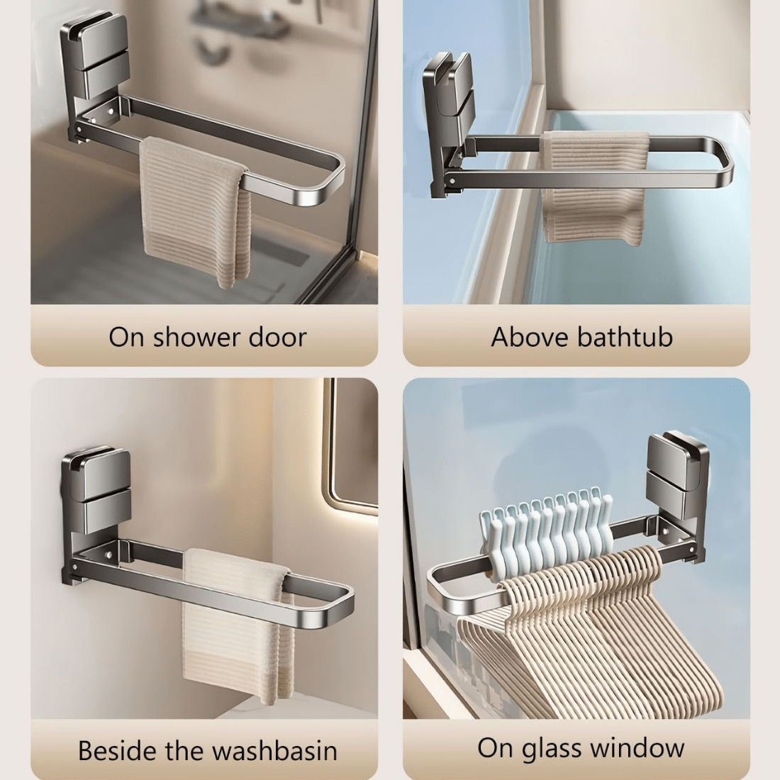 Space-Saver Suction Cup Foldable Metal Towel Rack